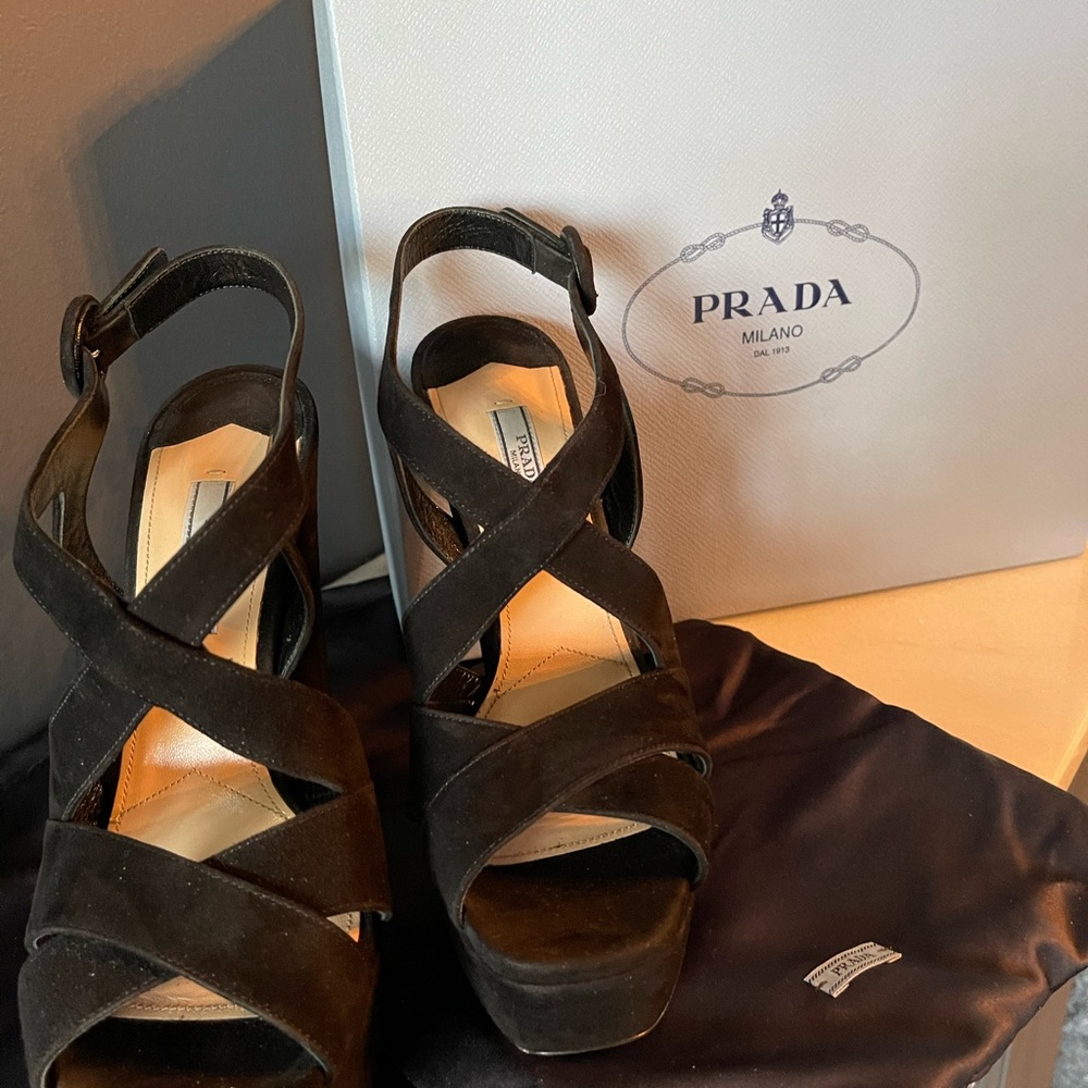 Authentic Prada Women's Black Suede Sandals